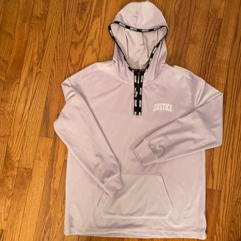 Justice velvet hoodie! Front pocket. Like new and never worn. Half zip.